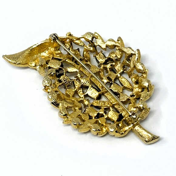 Lisner Gold-Tone Leaf Rhinestone Brooch - Picture 3 of 7